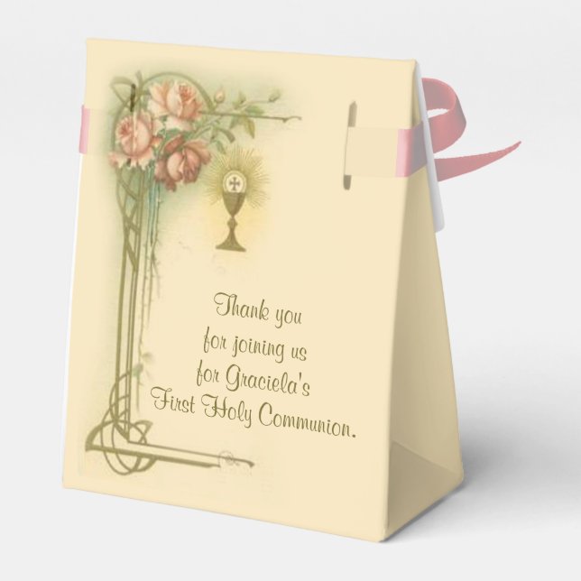 First Holy Communion Chalice Host Pink Flowers Favor Boxes (Back Side)