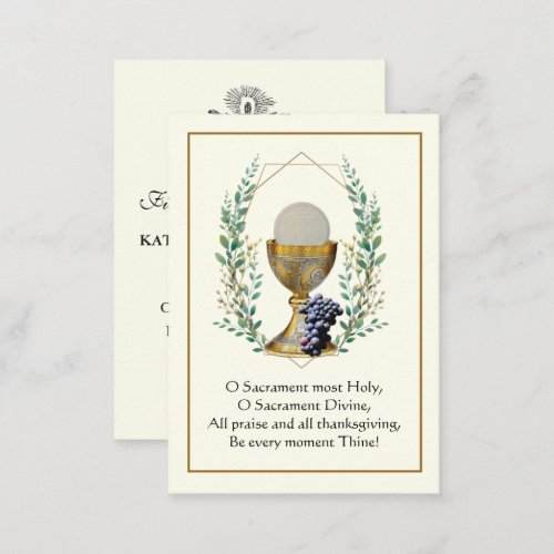 First Holy Communion Chalice Host Prayer Business Card