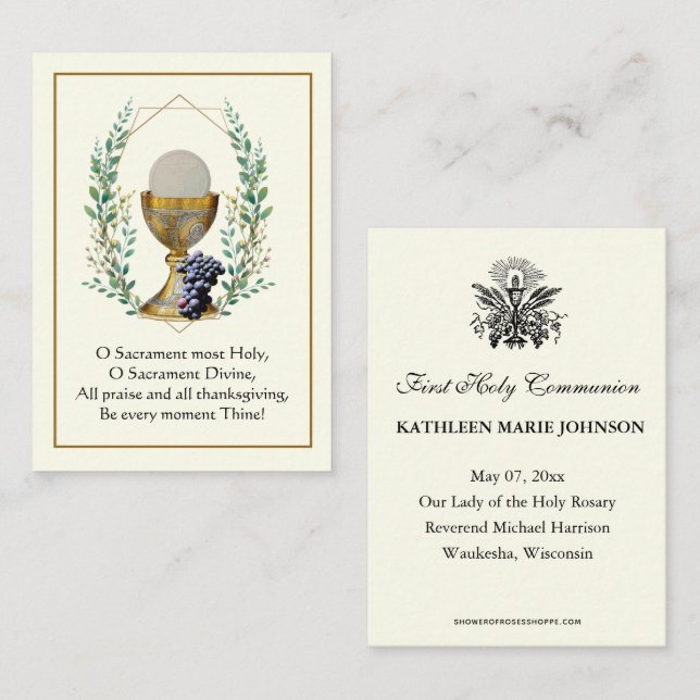 First Holy Communion Chalice Host Prayer Business Card (Front/Back)