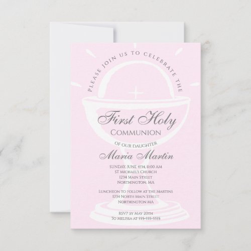 First Holy Communion Chalice Pink Girl Invitation