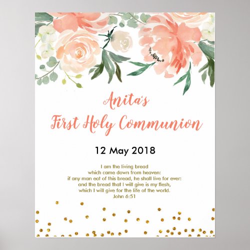 First Holy Communion Christening Peach Party Sign