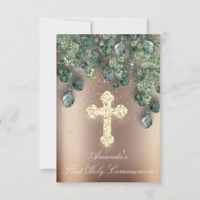 First Holy Communion  Christian Event Cross Babtis Invitation (Back)