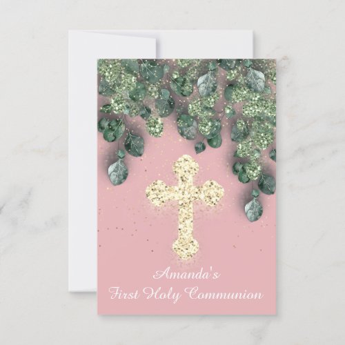 First Holy Communion  Christian Event Cross Pink Invitation