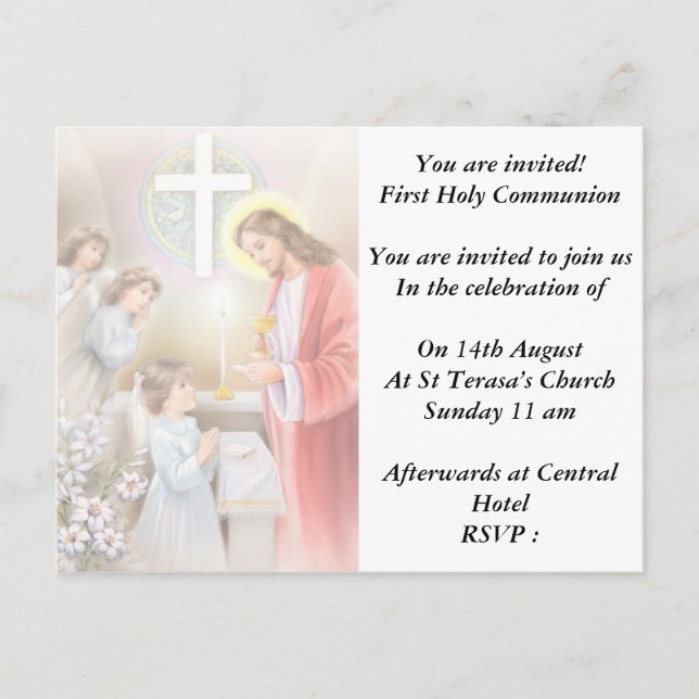First holy communion confirmation for girl invitat invitation postcard (Front)