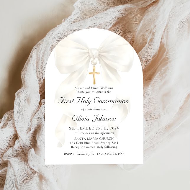 First Holy Communion Coquette Bow Girl Invitation (Creator Uploaded)