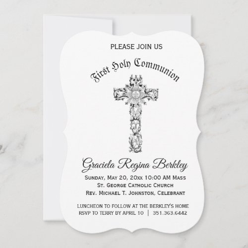 First Holy Communion Cross Black White Invitations