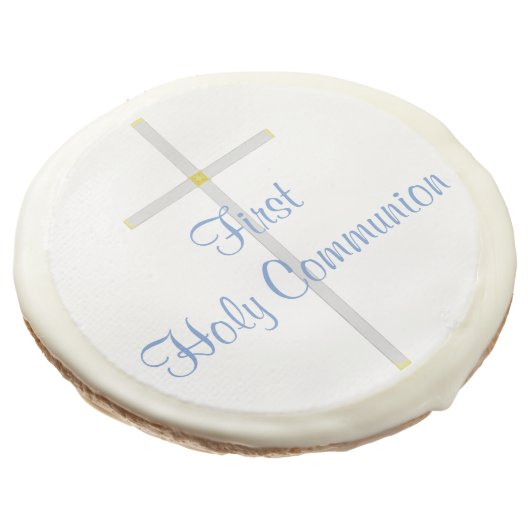 First Holy Communion Cross Blue Cookie Favors (Angled)