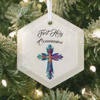 First Holy Communion Cross Glass Ornament