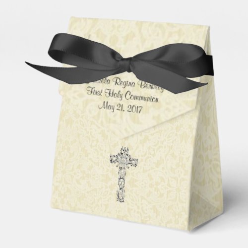 First Holy Communion Cross Host Ecru Lace Design Favor Boxes