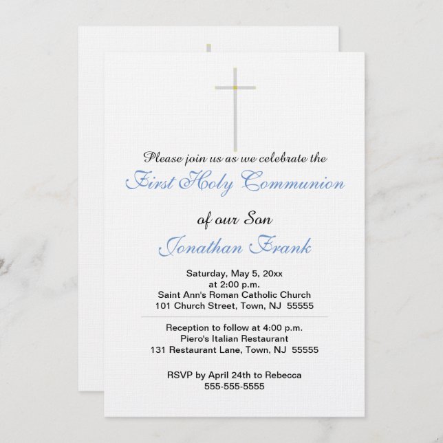 First Holy Communion Cross Son Invitation (Front/Back)