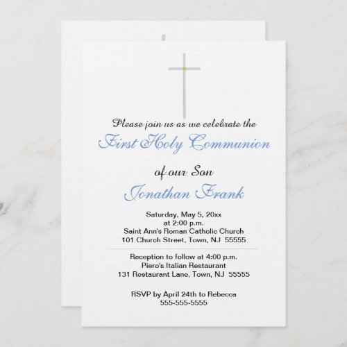 First Holy Communion Cross Son Invitation