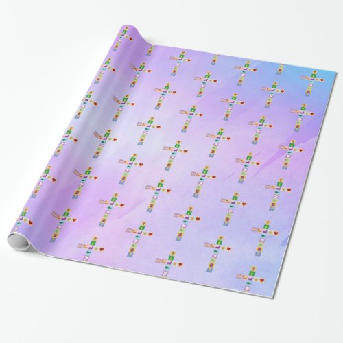 First Holy Communion Cross Symbols Wrapping Paper