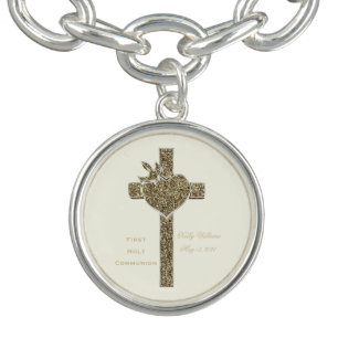 First Holy Communion Cross with Dove and Heart Bracelet