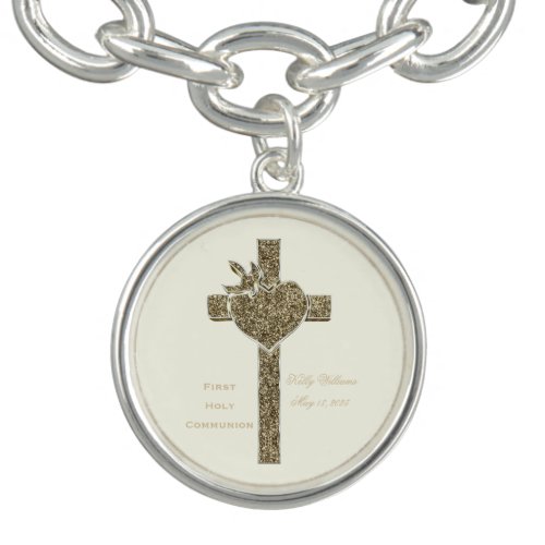 First Holy Communion Cross with Dove and Heart Bracelet