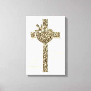 First Holy Communion Cross with Dove and Heart Canvas Print