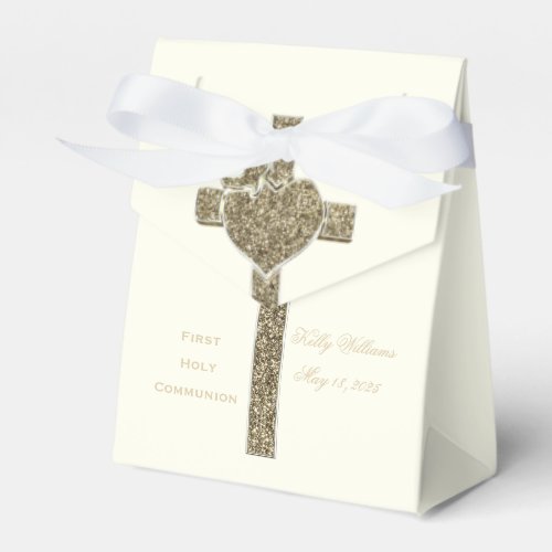 First Holy Communion Cross with Dove and Heart Favor Boxes