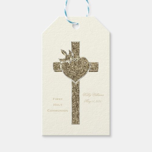 First Holy Communion Cross with Dove and Heart Gift Tags