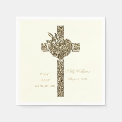 First Holy Communion Cross with Dove and Heart Napkins
