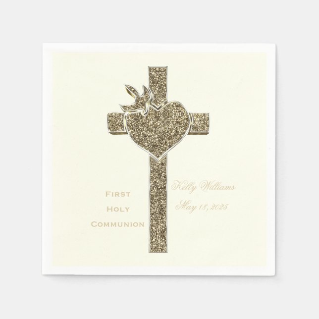 First Holy Communion Cross with Dove and Heart Napkins (Front)