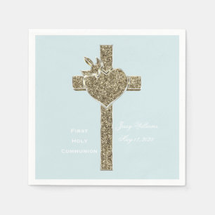 First Holy Communion Cross with Dove and Heart Napkins