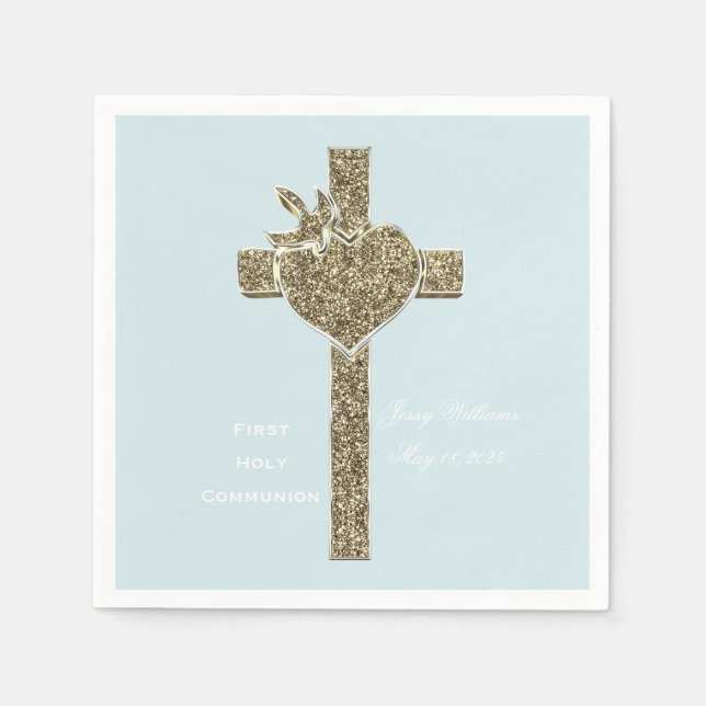 First Holy Communion Cross with Dove and Heart Napkins (Front)