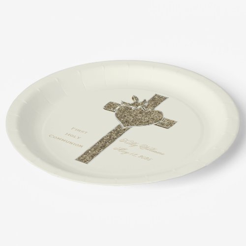 First Holy Communion Cross with Dove and Heart Paper Plates