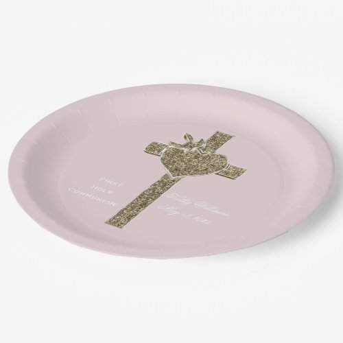 First Holy Communion Cross with Dove and Heart Paper Plates