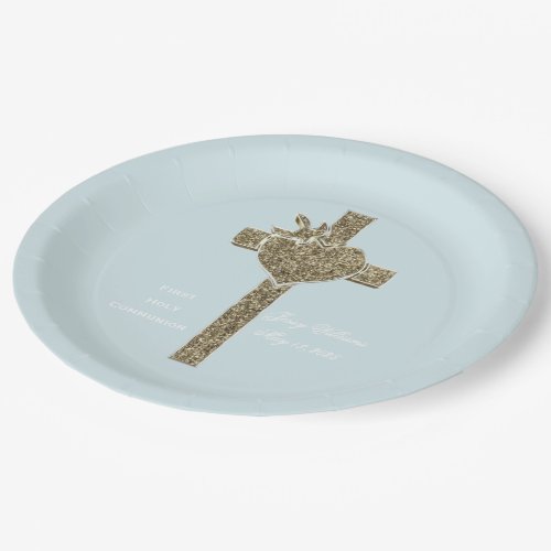 First Holy Communion Cross with Dove and Heart Paper Plates