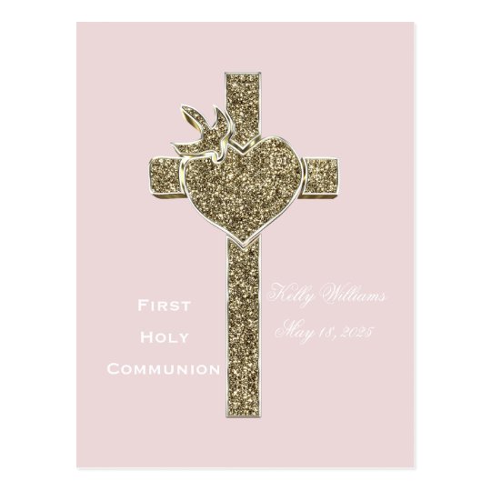 First Holy Communion Cross with Dove and Heart Postcard | Zazzle.com