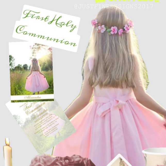 First Holy Communion Custom Gold Color Photo  Invitation (Creator Uploaded)