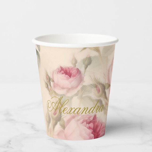 First Holy Communion Custom Gold Color Rose Paper Cups (Front)