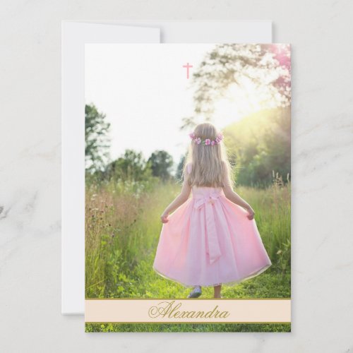 First Holy Communion Custom Photo Gold Color  Invitation