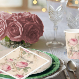 First Holy Communion Custom Silver Color Rose Napkins