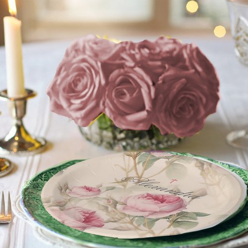 First Holy Communion Custom Silver Color Rose Paper Plates