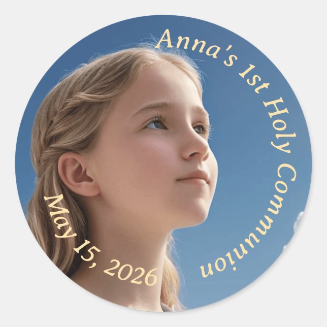 First Holy Communion Customizable Classic Round Sticker (Front)