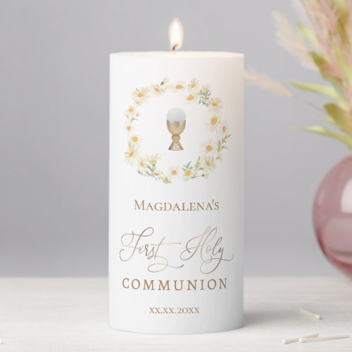 First Holy Communion   daisies Pillar Candle