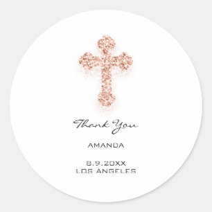 First Holy Communion Drips Christian Rose Cross  Classic Round Sticker