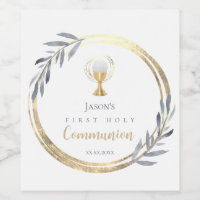 First Holy communion dusty blue faux gold foil  