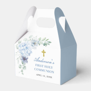 First Holy Communion Dusty Blue Floral Favor Boxes