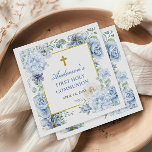 First Holy Communion Dusty Blue Floral Napkins