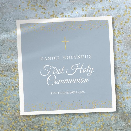 First Holy Communion Dusty Blue Gold Dust Napkins