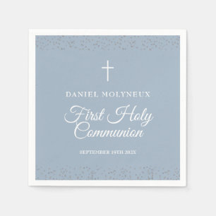 First Holy Communion Dusty Blue Silver Stardust Napkins