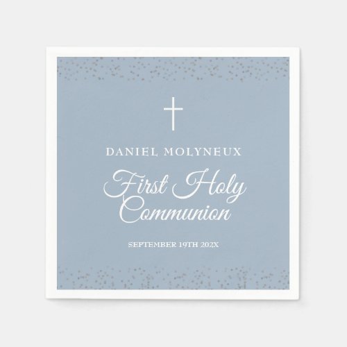 First Holy Communion Dusty Blue Silver Stardust Napkins