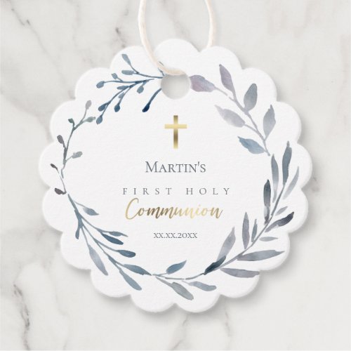 First Holy communion  dusty blue wreath Favor Tags