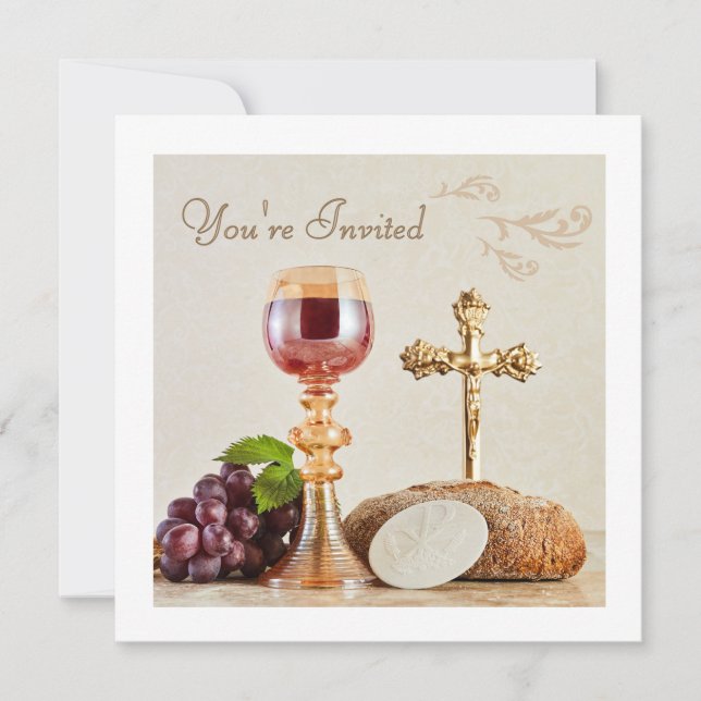 First Holy Communion | Elegant Eucharist Chalice  Invitation (Front)