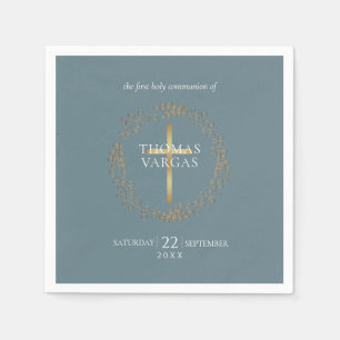 First Holy Communion Elegant Gold Cross Garland Napkins