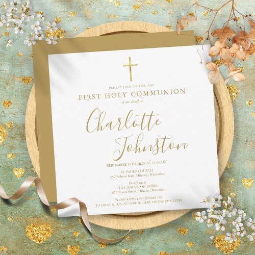 First Holy Communion Elegant Gold Signature  Invitation