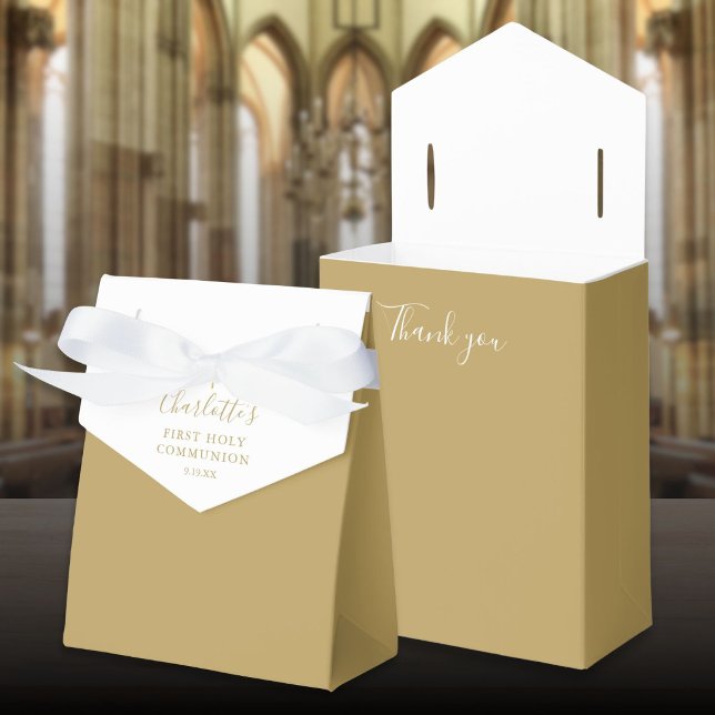 First Holy Communion Elegant Gold Signature Script Favor Boxes (First Holy Communion Elegant Gold Signature Script Favor Boxes)