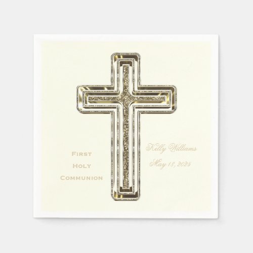 First Holy Communion Elegant Golden Cross Napkins