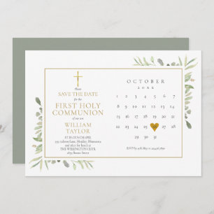 First Holy Communion Elegant Greenery Save The Date